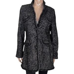 Olsen Europe Tweed Longline Womens Jacket Custom Jewel Buttons Black Fall Winter